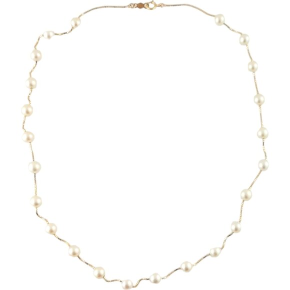 14K Yellow Gold Pearl (5.5 - 6.0 mm) Station Necklace #17880